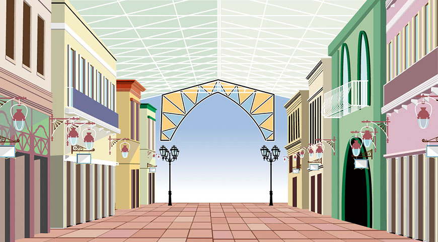 100店舗規模の商店街のイメージイラスト